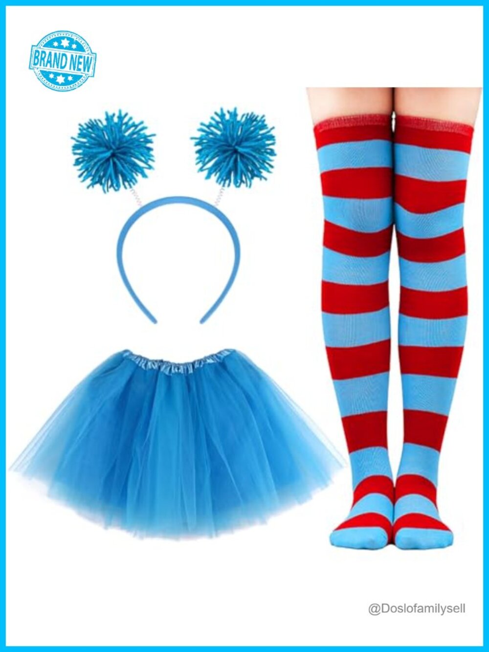 3-Piece Tulle Tutu Costume Set with Striped Knee Socks and Pom Pom Headband